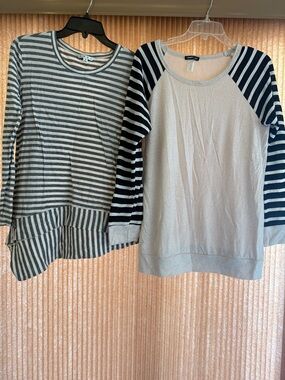 CABi and Heimish USA Striped Casual Tops - Gray & Tan